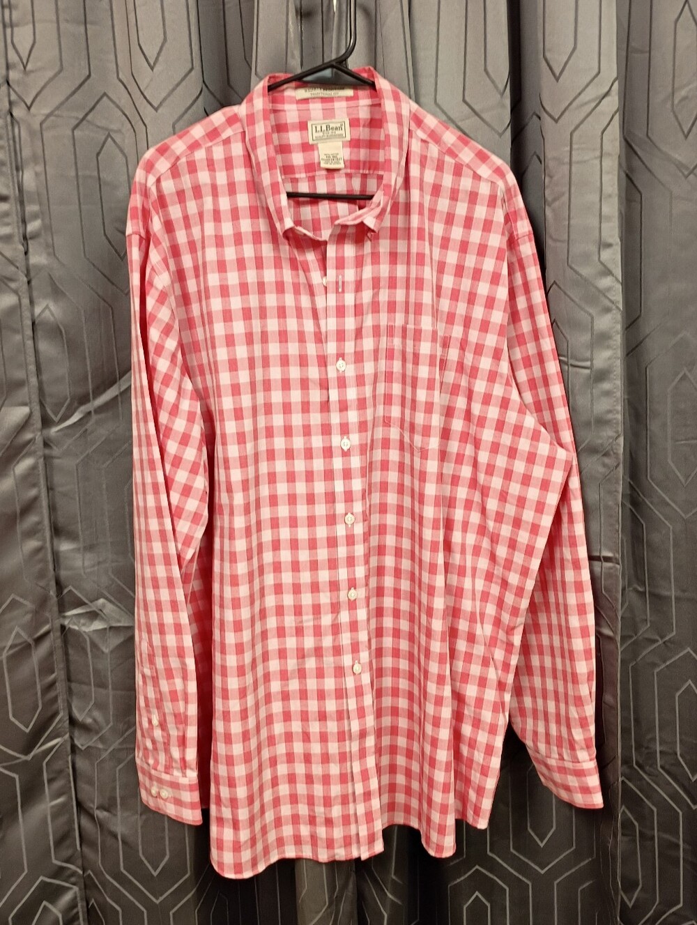 L L Bean Men's Long Sleeve Button Down Salmon Gingham Print Shirt Size XXL